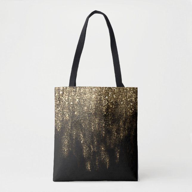 Golden Black Shiny Tote Bag (Front)