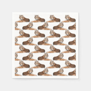 Golden & Black Tiger Animal White Design Napkin