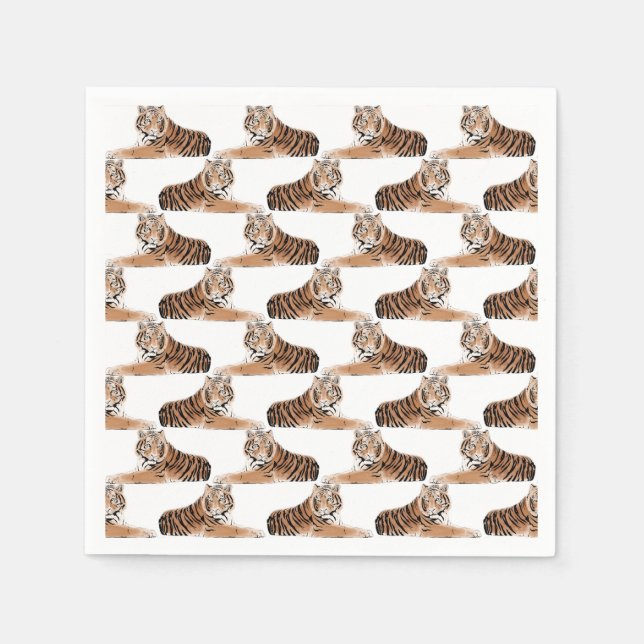 Golden & Black Tiger Animal White Design Napkin (Front)