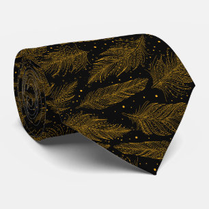 Golden black vintage feather pattern tie