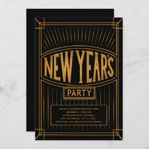 Golden Black Vintage Style New Year's Eve Party Invitation
