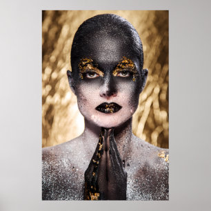 Golden Black Woman Body Paint Fashion Art Poster
