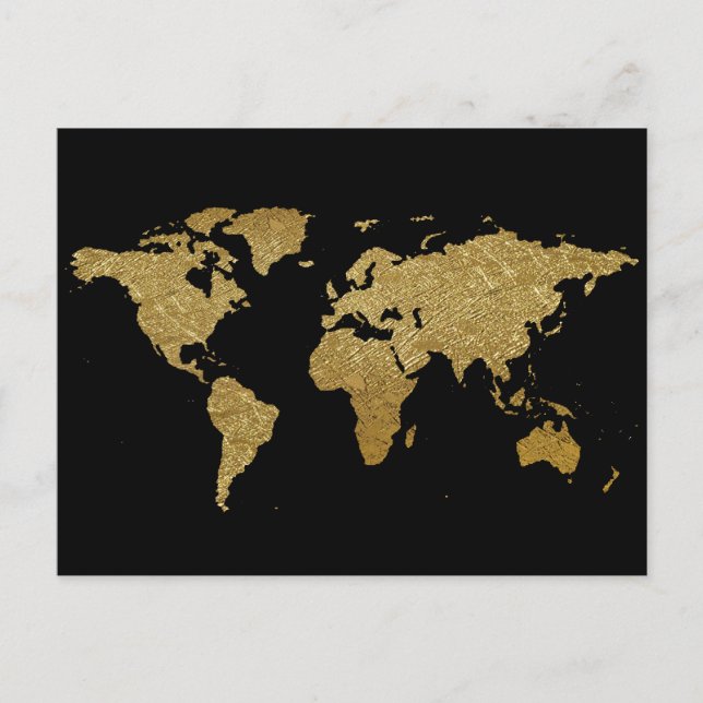 golden black world map postcard (Front)