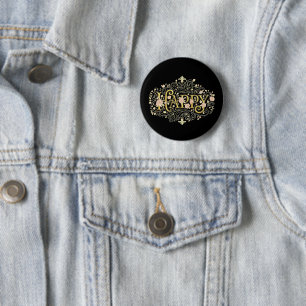 Golden Bliss: Elegant Floral Happy 6 Cm Round Badge