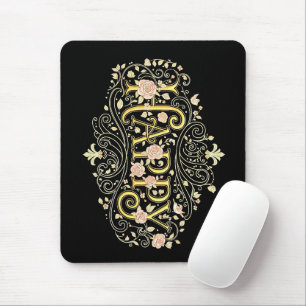 Golden Bliss: Elegant Floral Happy Mouse Mat