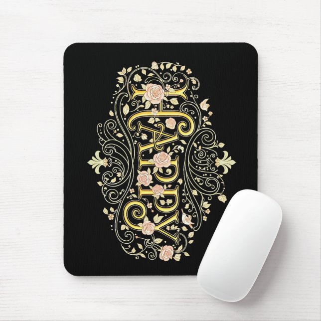 Golden Bliss: Elegant Floral Happy Mouse Mat (With Mouse)