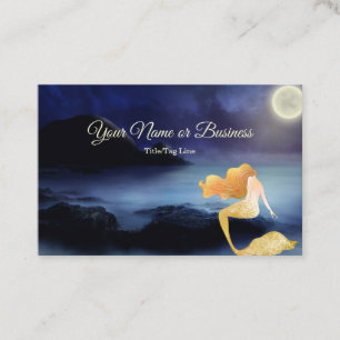 Golden Blonde Mermaid Full Moon Lagoon Beach Business Card