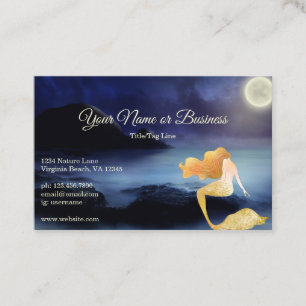 Golden Blonde Mermaid Full Moon Lagoon Beach Business Card