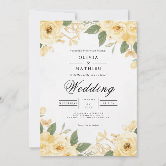 Golden Bloom Botanical Arch Wedding Invitation (Front)