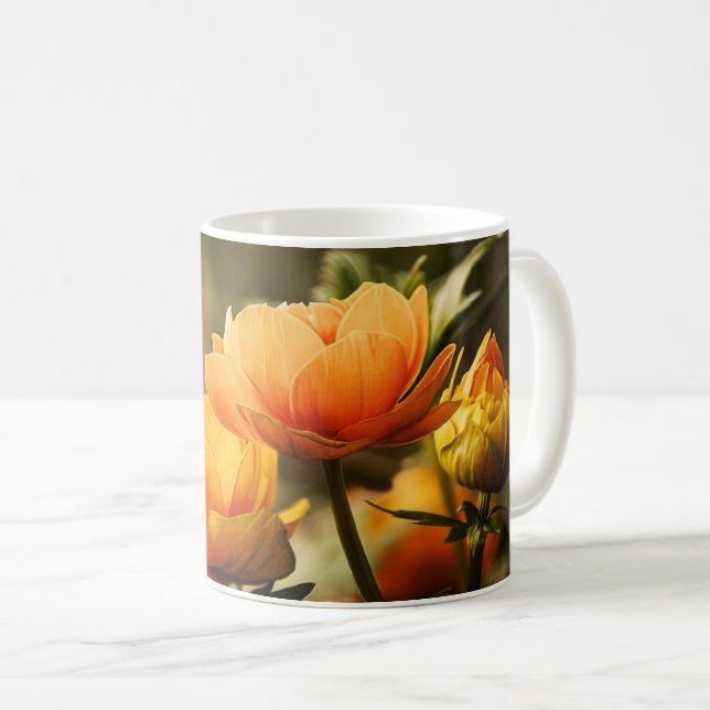 Golden Bloom: Butterfly and Floral Harmony Coffee Mug (Front Right)