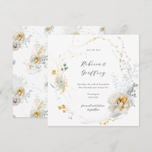 Golden Bloom Delicate Floral Calligraphy Square Save The Date