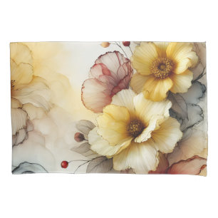 "Golden Bloom Elegance: Abstract Floral Serenity" Pillowcase