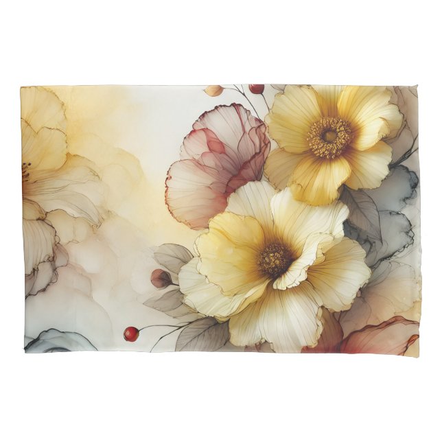 "Golden Bloom Elegance: Abstract Floral Serenity" Pillowcase (Front)