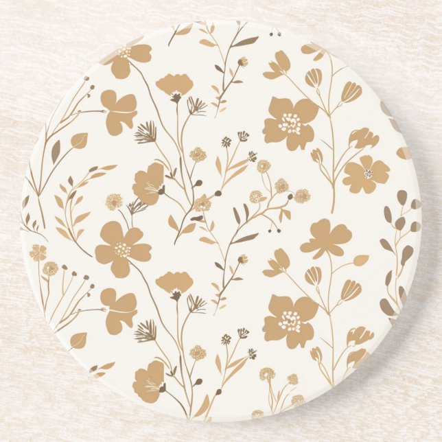 Golden Bloom Elegant Floral Coaster (Front)