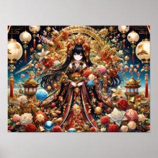 Golden Bloom Empress ornate golden throne Poster