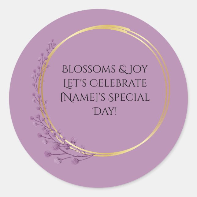 Golden Bloom Floral Birthday Party Classic Round Sticker (Front)