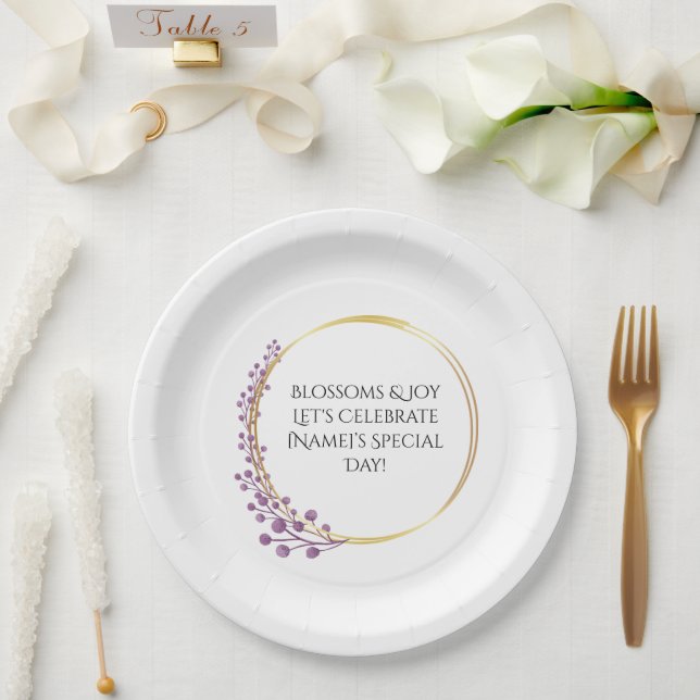 Golden Bloom Floral Birthday Party Paper Plate (Wedding)