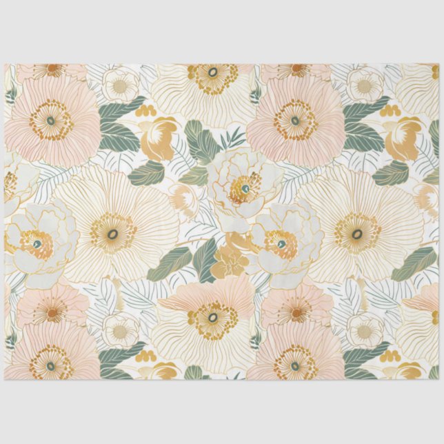 Golden Bloom Floral Decoupage Tissue Paper (Front)