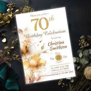 Golden Bloom - floral elegant modern 70th Birthday Invitation