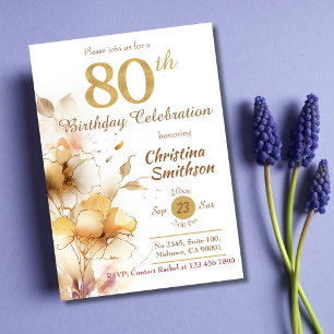 Golden Bloom - floral elegant modern 80th Birthday Invitation