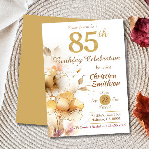 Golden Bloom - floral elegant modern 85th Birthday Invitation