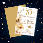 Golden bloom floral elegant surprise 70th Birthday Invitation<br><div class="desc">Introducing our exquisite "Golden Bloom 70th Birthday" Invitation (for a surprise party) – a true masterpiece that perfectly captures the essence of a milestone celebration! Set against a backdrop of white, this invitation radiates an air of elegance and sophistication. The left side of the invitation is adorned with a stunning...</div>