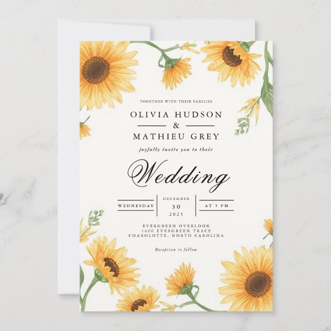 Golden Bloom Flourish Wedding Invitation (Front)