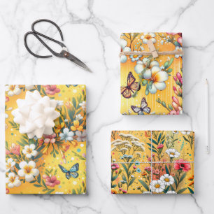 Golden Bloom Garden 3 Wrapping Paper Sheet