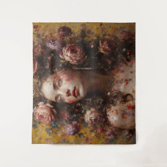 Golden Bloom Goddess – Large Horizontal Wall Tapes Tapestry (Front)