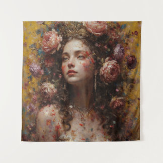 Golden Bloom Goddess – Square Art Tapestry