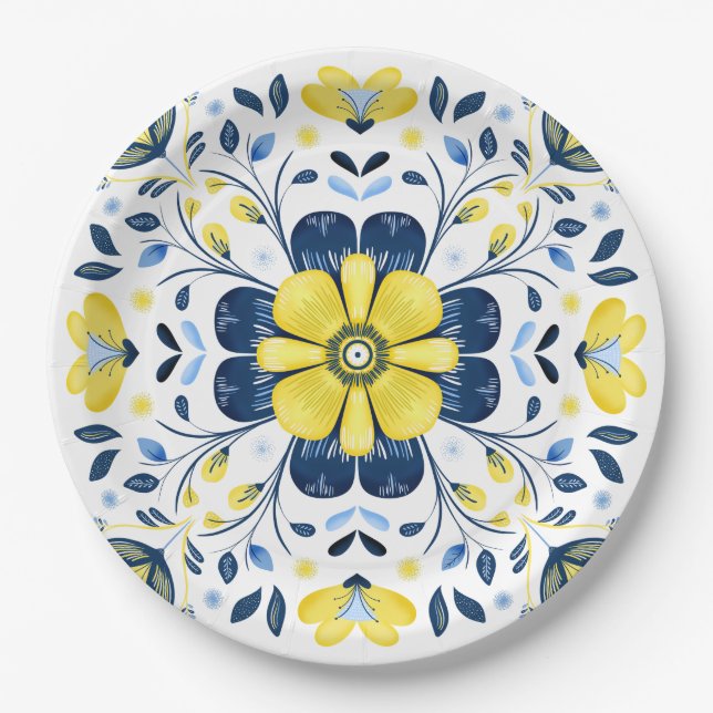 Golden Bloom Harmony Paper Plate (Front)