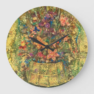 Golden Bloom of Reminiscence Large Clock