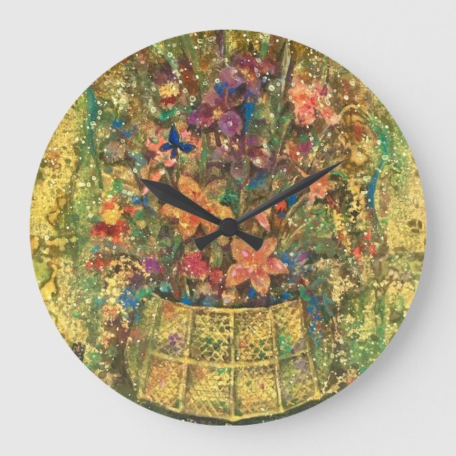Golden Bloom of Reminiscence Large Clock (Front)