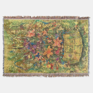 Golden Bloom of Reminiscence Throw Blanket