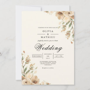 Golden Bloom Romance Wedding Invitation