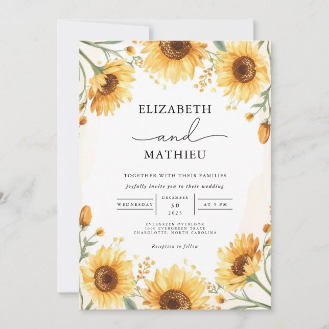 Golden Bloom Sunflower Arch Wedding Invitation (Front)
