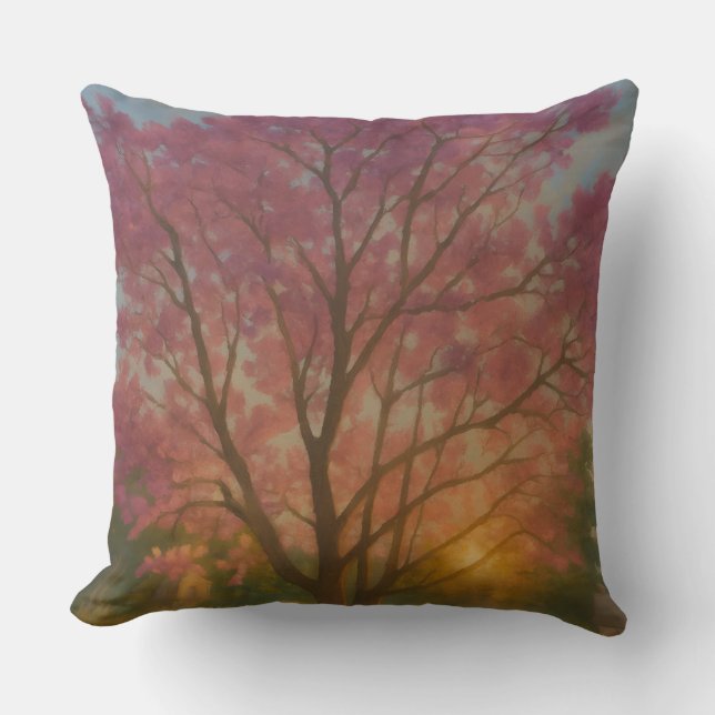 Golden Bloom – Sunset Garden Painting Cushion (Front)