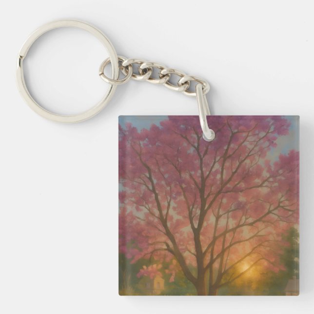 Golden Bloom – Sunset Garden Painting Key Ring (Front)