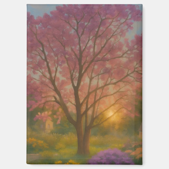 Golden Bloom – Sunset Garden Painting Magnet (Front)