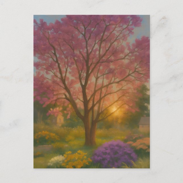 Golden Bloom – Sunset Garden Painting Postcard (Front)