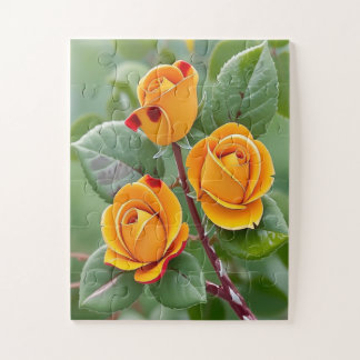 Golden Bloom Trio | Yellow Rose Botanical Jigsaw Puzzle