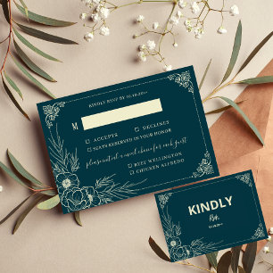Golden Bloom Two 2 Meal Choice Wedding RSVP Card