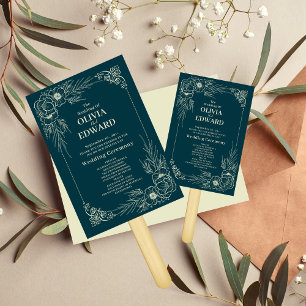Golden Bloom Wedding program Hand Fan