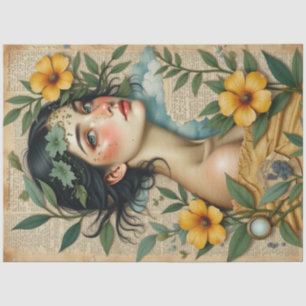 Golden Bloom – Woman with Yellow Flowers Decoupage Tissue Paper