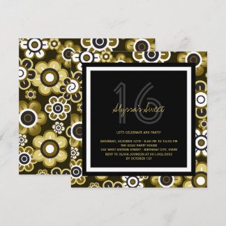 Golden Blooms Chic Sweet 16 Birthday Party Invite