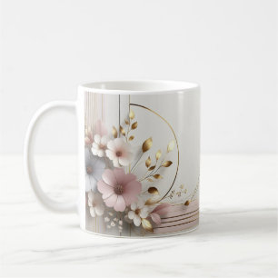 Golden Blooms in Pastel Pink/ Personalised Mug
