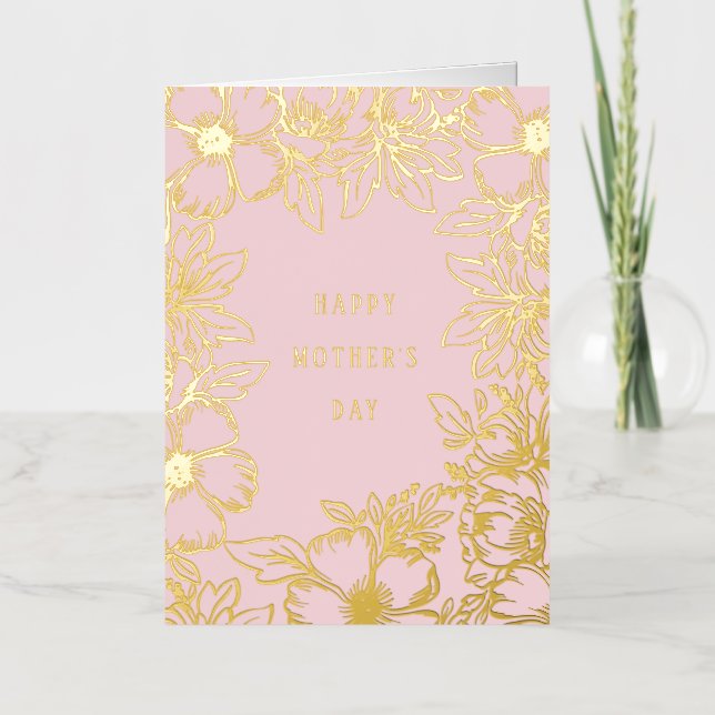Golden Blooms Mothers Day Foil Greeting Card (Front)