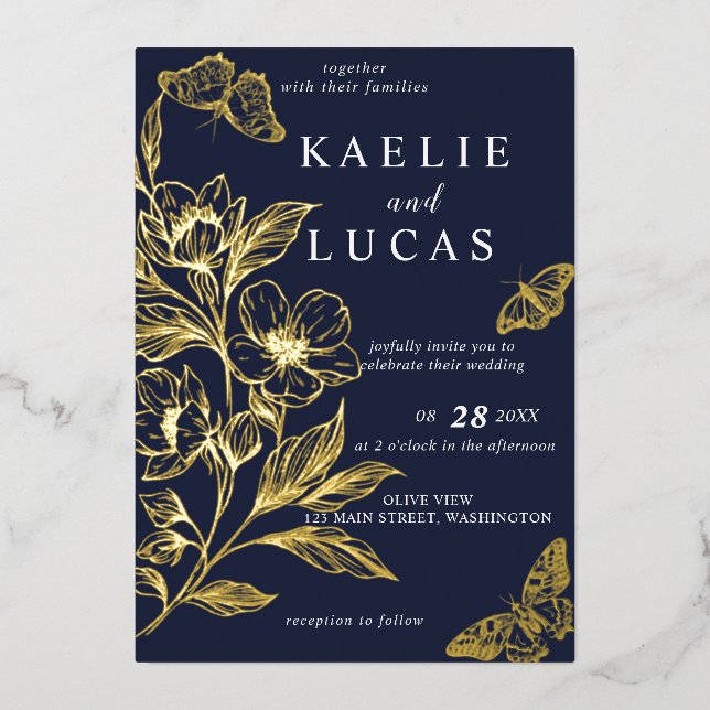 "Golden Blooms Of Love" | Romantic Navy Wedding (Front)