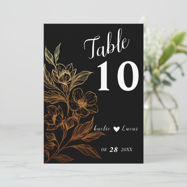 "Golden Blooms Of Love" | Wedding Table Number  (Standing Front)