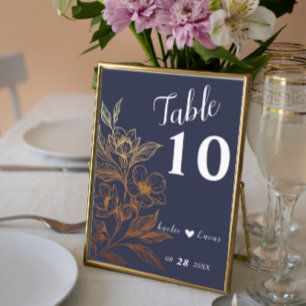 "Golden Blooms Of Love" Wedding Table Number